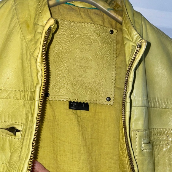 FOR JOSEPH Neon Yellow Soft Butter Leather Full-Zip Buckle Jacket Size S - Picture 3 of 15